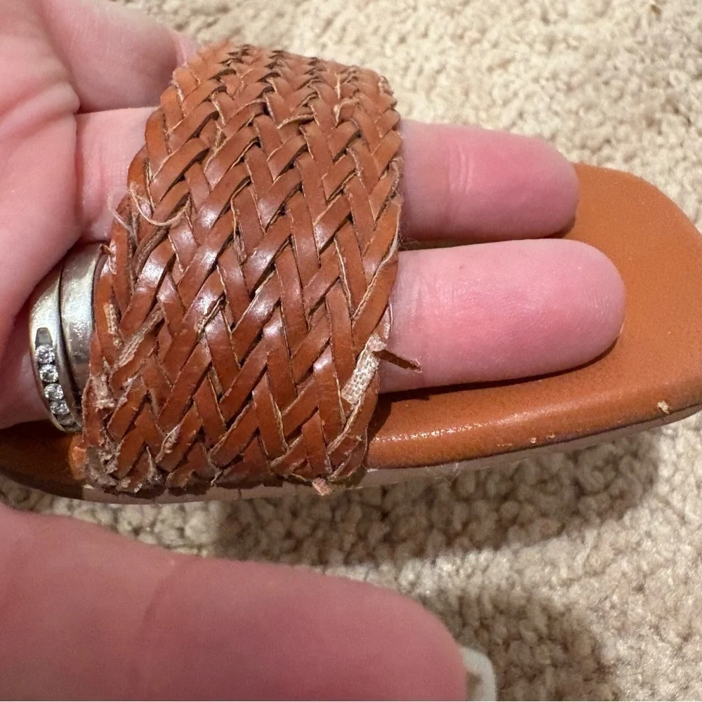 Brown Woven Block Heel Sandals